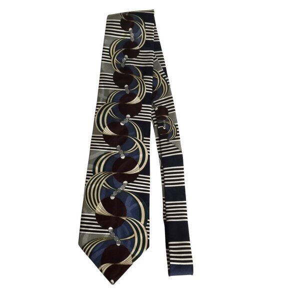 Screenplay by Martin Wong Geometric Swirl 100% Silk Neck Tie Made in USA - Picture 4 of 6